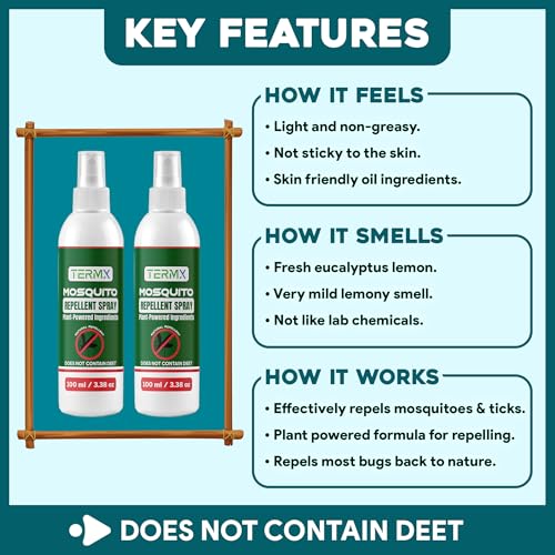Natural Mosquito Repellent Spray TwinPack 6.75 oz DEET Free Insect Repellent Spray Lemon Eucalyptus Oil Scent for Mosquitoes Gnats Black Flies No-See-ums repelente de Mosquitos para ninos