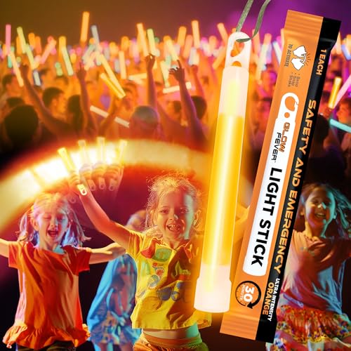 Glow Fever Super Bright Emergency Safety Military Grade Glow Sticks with 30 Minutes Duration. Great for Concerts Live Events, Camping, Dancing, Weddings and Summer Vacation (Orange, 10PCS)