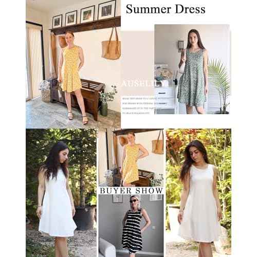 AUSELILY Womens Summer Dresses 2025 Casual Sleeveless Boho Floral Sundresses Beach Swimsuit Coverup with Pockets
