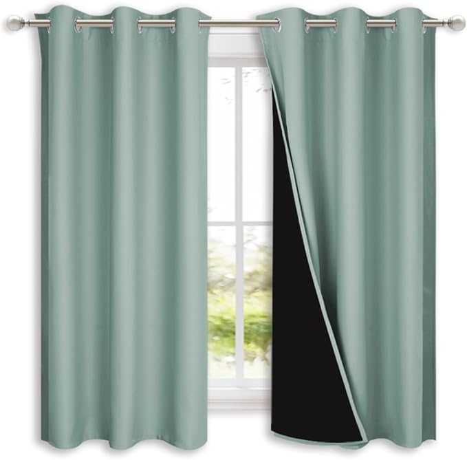 NICETOWN 100% Blackout Lined Curtains, Seafoam Green, 1 Pair, 2 Thick Layers