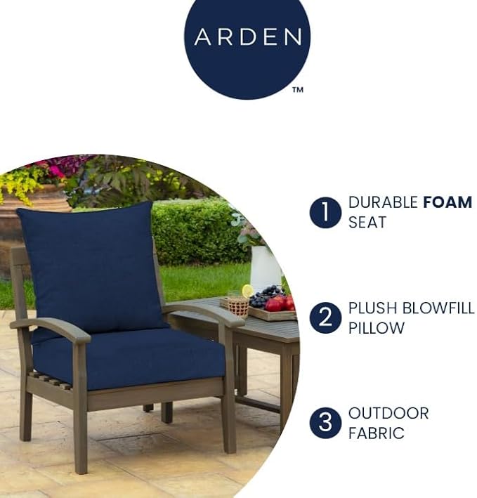 Arden Outdoor Foam Deep Seat Cushion Set, 24x24, Premium High-Density Foam, Never Flattens, Weather-Proof for Patio Chair Sofa Couch, Blue Shibori Stripe