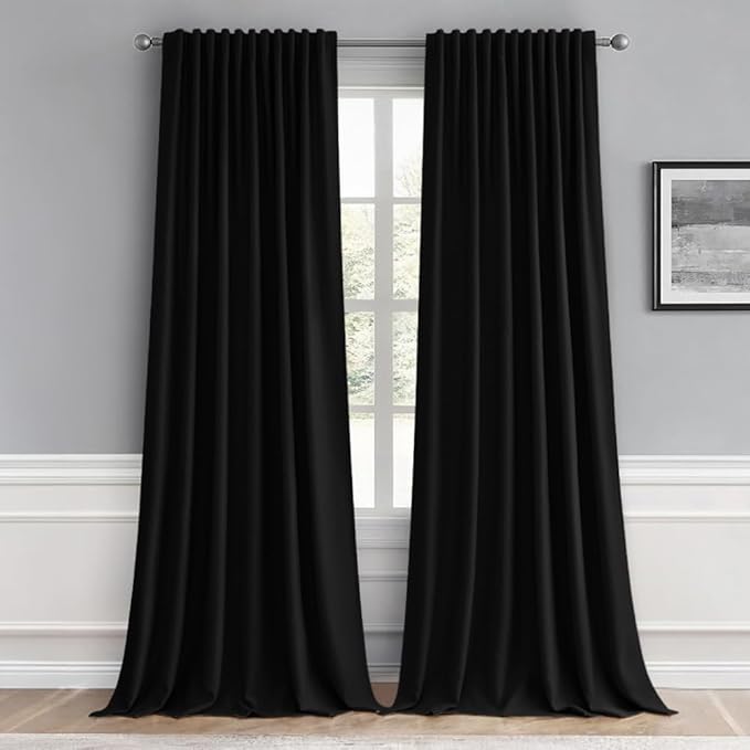MIULEE Black Back Tab Blackout Curtains 96 Inch Length 2 Panels Set