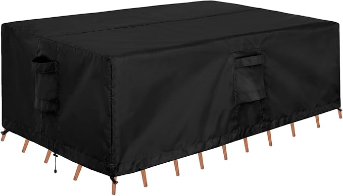 OutdoorLines Outdoor Waterproof Patio Table Furniture Set Covers - Rectangle Couch Sectional Cover Outside Weatherproof Patio Furniture Covering for Deck, Lawn and Backyard 90"L x 64"W x 28"H, Black