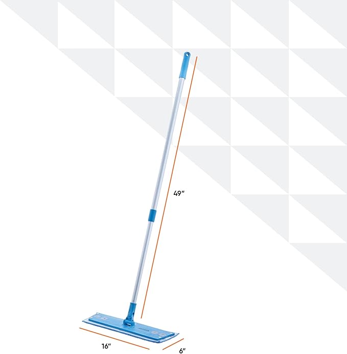 Superio Miracle Mop Set 2 Pack, Microfiber Flat Mop Wet and Dust Mop for Vinyl Plank, Hardwood, Laminate, Tile Flooring, Wall, with Aluminum Telescopic Handle, and Microfiber Mop Pad, Blue