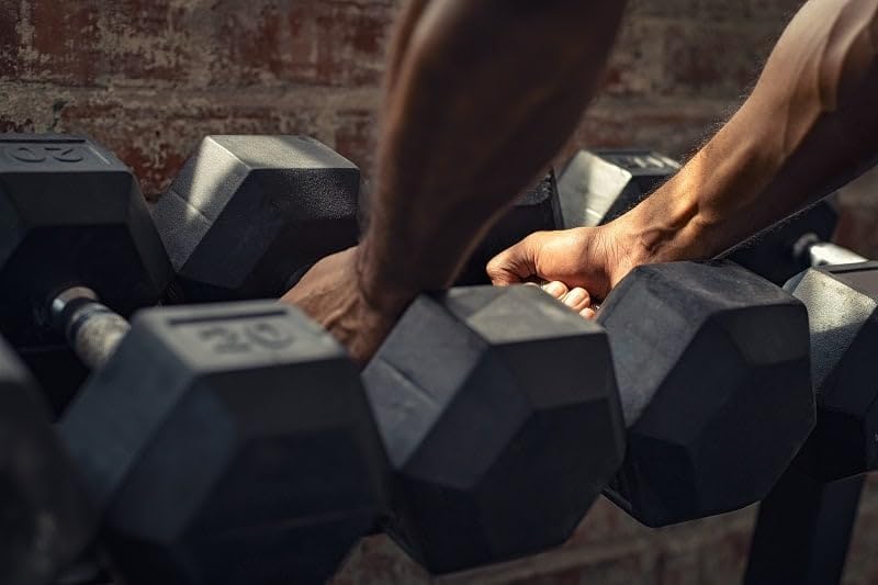 Signature Fitness Dumbbells - Rubber Encased Hex Weights for Home Gym Training | Pair