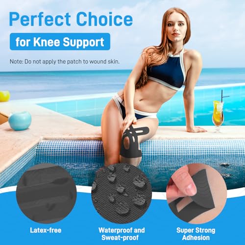 Kinesiology Tape for Knees, 10 Count Knee Tape for Knee Pain Relief Pre Cut, Latex Free Knee Tape, Support Muscles and Joints, Knee Kinesiology Tape Pre Cut, Waterproof and Elastic (Black)