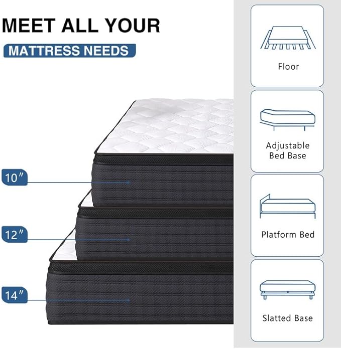 Full Size Mattress, 10 Inch Hybrid Memory Foam Full Mattress in a Box, Pressure Relief, Medium Firm, CertiPUR-US
