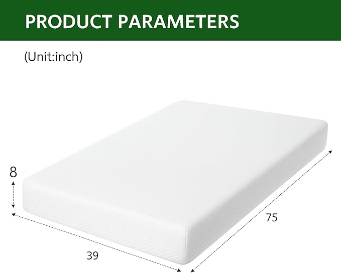 8 Inch Twin Size Mattress in a Box,Memory Foam Mattress for Comfort Sleep, Cooling Night Sleep & Pressure Relief, Ships Compressed (8", Twin)