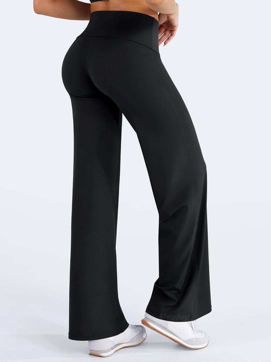 VOYJOY Women's Fold Over Straight Leggings - No Front Seam, 31.5" Mid-Low Waist Yoga Pants