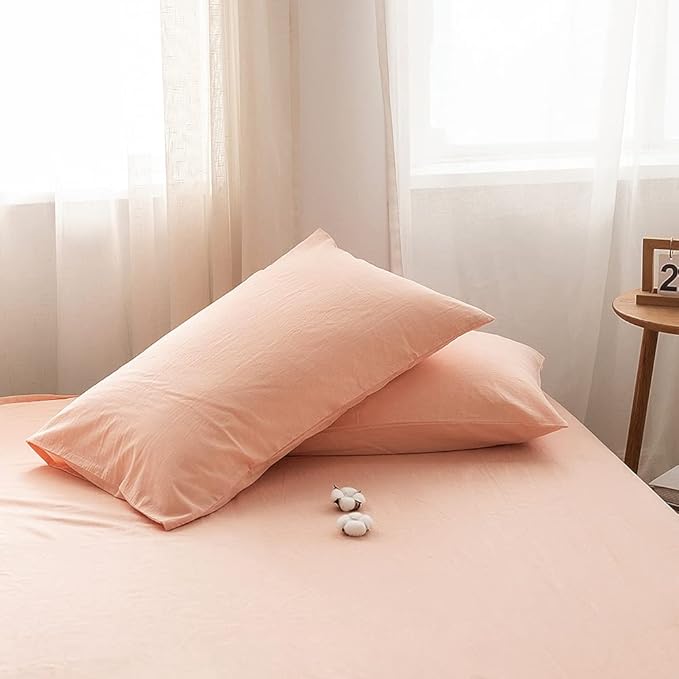 FACE TWO FACE Bedding Duvet Cover Set 3 Pieces 100% Washed Cotton Duvet Cover Linen Like Textured Breathable Durable Soft Comfy (King, Pink)