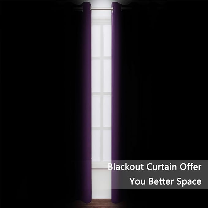 LEMOMO Blackout Curtains 52 x 90 Inch Long Purple Curtains Set of 2 Panels Room