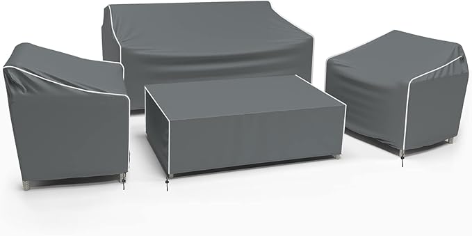 Gasadar Patio Furniture Cover 4-Piece Set, Outdoor Furniture Cover Waterproof for Lawn Patio Chairs, Loveseat and Coffe table, Grey
