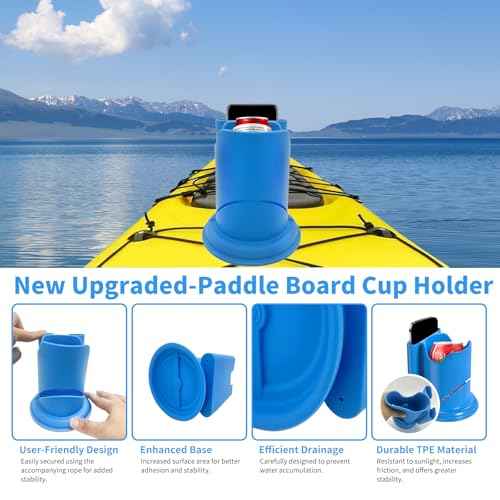 Paddle Board Cup Holder - Kayak Drink Holder for SUP, Paddle Board Accessories, No-Spill Elastic Cup Mount with Anti-Flip Design, Heavy-Duty TPE, Kayak & Paddleboard Phone Holder