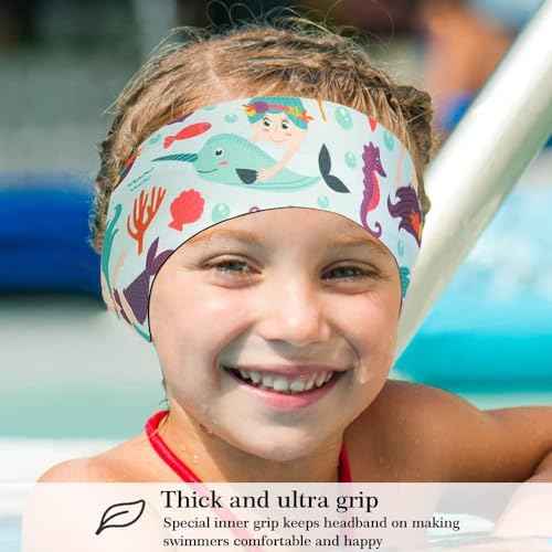 6 Pcs Swimming Headbands for Kids, Adjustable Swimming Ear Protection Bands Cute Cartoon Waterproof Swim Headbands for Swimmers Age 1-5, Head Circumference 17.30-19.20 Inch