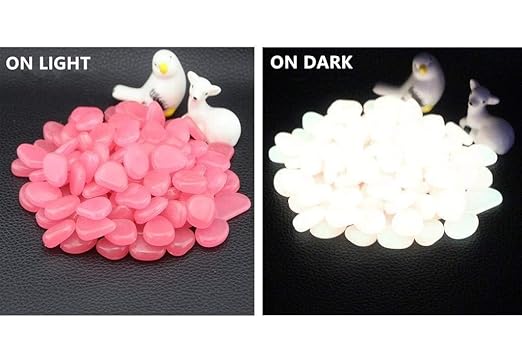 1100PCS Glow Stones Glowing in The Dark Pebbles Outdoor Decor Fish Tank Walkway Gravel Rocks Decoration (Pink)