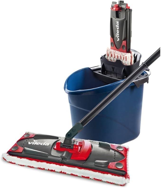 Vileda ULTRAMAX 2-in-1 Floor Mop Complete Set, Mop with Handle, Microfibre Cover and Bucket with Power Press, Limited Special Edition, Dark Blue