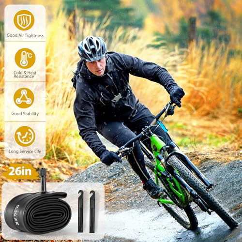 2 Pack 26 Inch Bike Tube, 26" Bicycle Tube for 26 x 1.75/1.9/1.95/2.0/2.1/2.125 Bike Tire, Butyl Rubber Inner Tube with 2 Tire Levers for Mountain MTB Bike