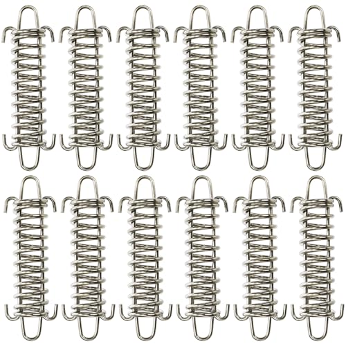 Suwimut 12 Pieces Tent Spring Buckle, Windproof Stainless Steel Rope Tensioner Awning Fixed Hook Buckle, Heavy Duty Tension Springs for Outdoor Camping, Dog Chain, Swing, Hammock Chair, Punching Bag