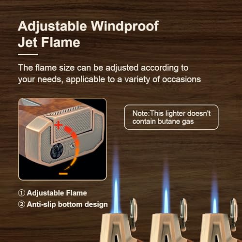 Torch Lighter Built-in V Cutter,Refillable Butane Torch Lighter,Men's Gift,All-in-one Windproof Adjustable Jet Flame for Candle,Camping(Butane Gas Not Include)