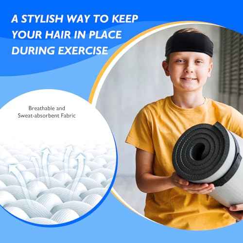 Sports Headbands for Kids, 5 Pack Moisture Wicking Sweatbands for Footable Soccer Baseball Running for Boys and Girls 5-15 Years Old