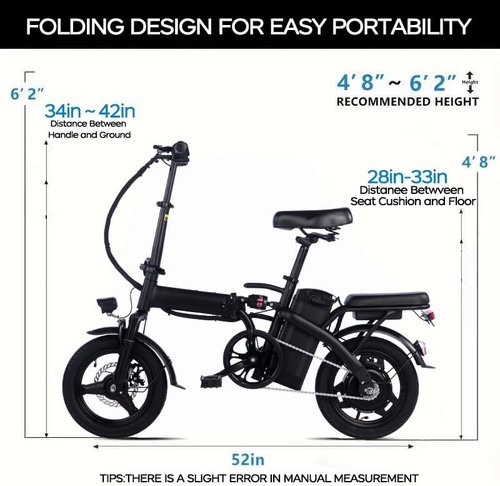 Folding Electric Bicycle - 14-Inch, 330 Lbs Load Capacity, 19 MPH, 48V Lithium Battery | Ideal for City Commuting