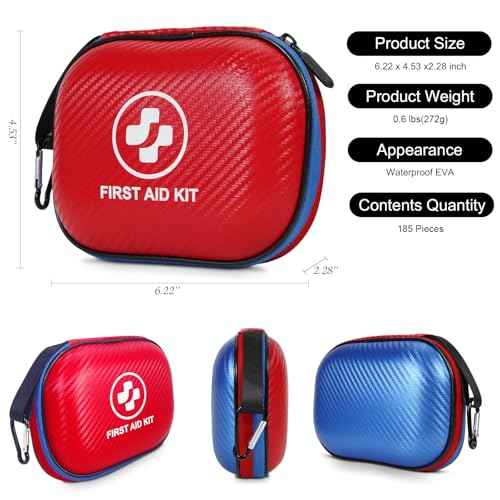 Small First Aid Kit - 185 Pieces Waterproof Emergency Kit for Home, Car, Office, Travel, Camping, Hiking & Outdoor - Portable Hard Case Survival Kit with Premium Supplies(Blue/Red)