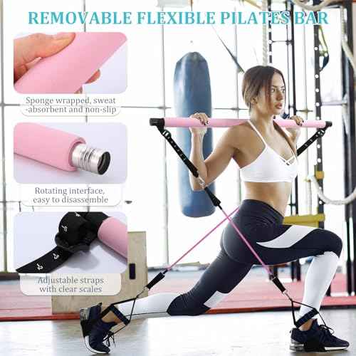 Pilates Bar Kit with 3 Set Resistance Bands, Multifunctional Pilates Workout Equipment for Women Men, Exercise Bands Set for Home Gym Fitness Yoga Strength Training