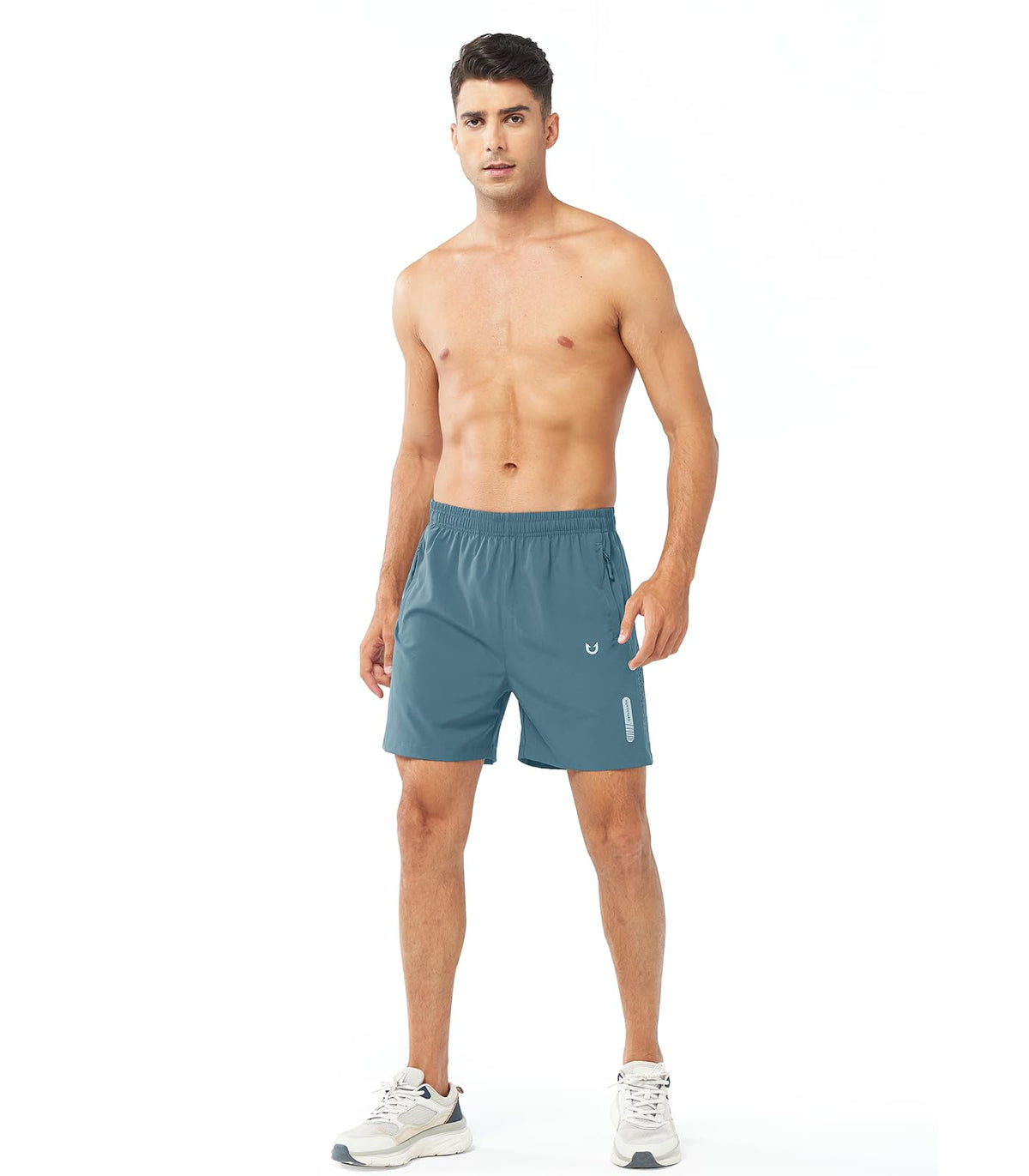 NORTHYARD Men's Athletic Running Shorts Gym Workout 7"/9"/5" Quick Dry Lightweight Sports Basketball Tennis 3 Zipper Pockets GREYBLUE-5inch XL