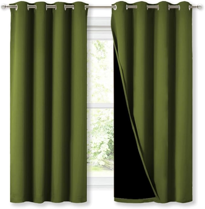 NICETOWN 100% Blackout Curtains 45 inches Long, Olive Green, 1 Pair, 52 inches