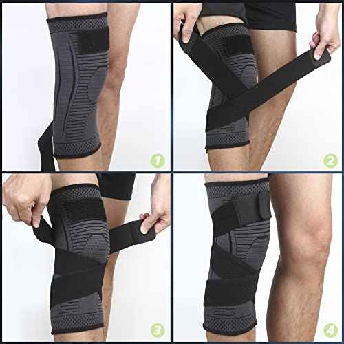 Adjustable Knee Support Brace 1 pack Compression Knee Sleeves for Men Women Use for Meniscus Tear, Arthritis, Tendinitis, Ligament Injury,Weight Lifting, Anti Slip Knee Brace (Black, Large)