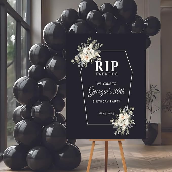 RIP Twenties 30th Birthday Party Welcome Sign, Personalized Funeral for My Youth Custom Decor, Modern Coffin Coffin Frame Floral Welcome Board.