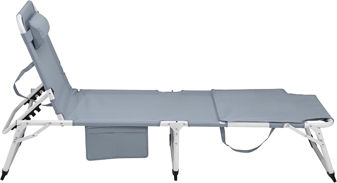3-in-1 Oversized Sun Tanning Chair with Mat & Face Hole, Heavy Duty Folding Chaise Lounge - 5-Position Adjustable Outdoor Chair for Beach, Pool, Patio, Lawn, Yard - Includes Pillow