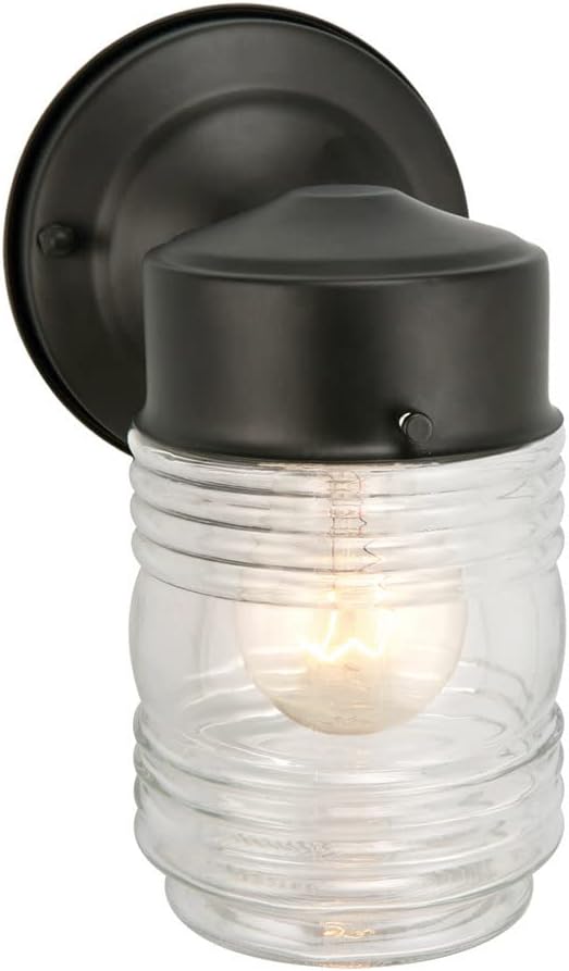 Design House Jelly Jar Wall Light, Indoor/Outdoor, Matte Black, Wall Mount