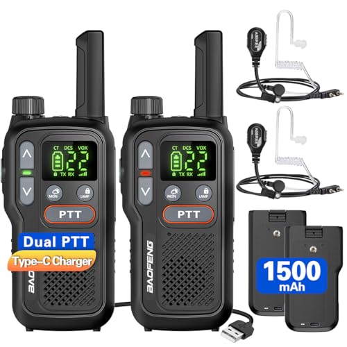 Walkie Talkies Long Range for Adults,Rechargeable FRS Walkie Talkies with Earpiece 2 Way Radio NOAA Walky Talky with Flashlight VOX 1500mAh Battery USB-C Charger for Camping Hunting Cruise Ship,2Pack
