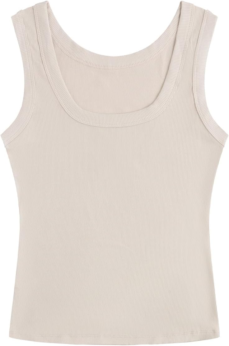 SVALIY Women's Fitted Ribbed Tank Top - Square Neck Sleeveless Shirt | Summer Essential