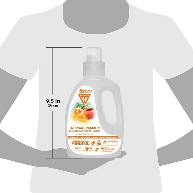 Hiketron Tropical Passion Liquid Laundry Detergent, 5x Ultra Concentrated, Tough Stains Remover, Long Lasting Scent (40 Fl Oz, Pack of 1)