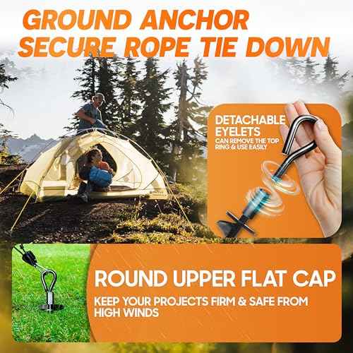 [Premium] 4 Pack Ground Anchors with Power Nut Driver Drill Bit, Ground Anchors Screw in, Swing Set Anchors, Trampoline Anchors High Wind Heavy Duty for Camping Tents, Car Ports, Swing Sets, Canopies