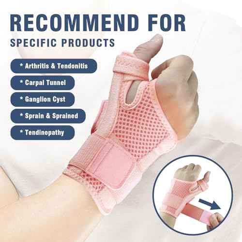 Thumb Brace, Thumb Spica Splint for Right Hand or Left Hand for Arthritis Pain & Support, Trigger Thumb Splint and Stabilizer for Carpal Tunnel Pain Relief, Tendonitis, Sprain, Pink