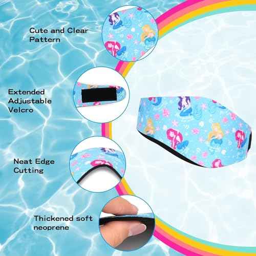 6 Pcs Swimming Headbands for Kids, Adjustable Swimming Ear Protection Bands Cute Cartoon Waterproof Swim Headbands for Swimmers Age 1-5, Head Circumference 17.30-19.20 Inch