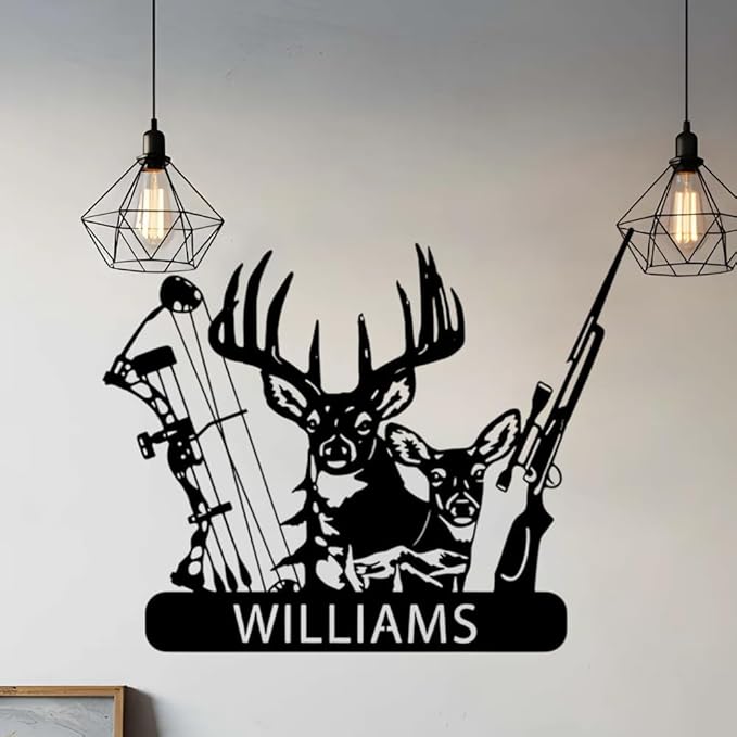Personalized Deer Hunting Metal Sign, Custom Family Name Plaque for Hunters, Rustic Cabin Lodge Wall Art, Hunting Outdoor Christmas Decorations, Gift for Men, Fathers and Wildlife Lovers