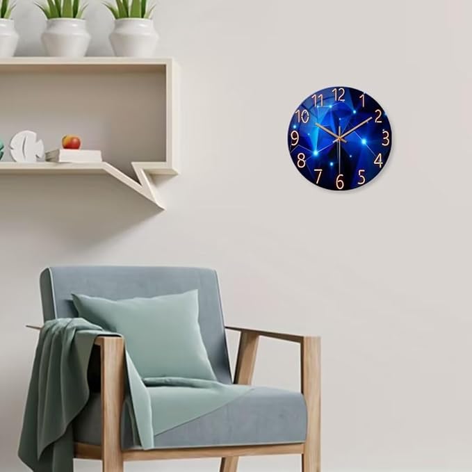 Blue Wall Clock Battery Operated 14 Inch Modern Wall Clock Non Ticking Glass