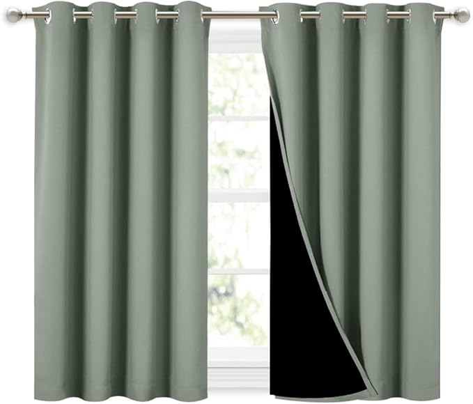 NICETOWN Greyish Green 100% Blackout Curtains 45 inches Long, 2 Thick Layers