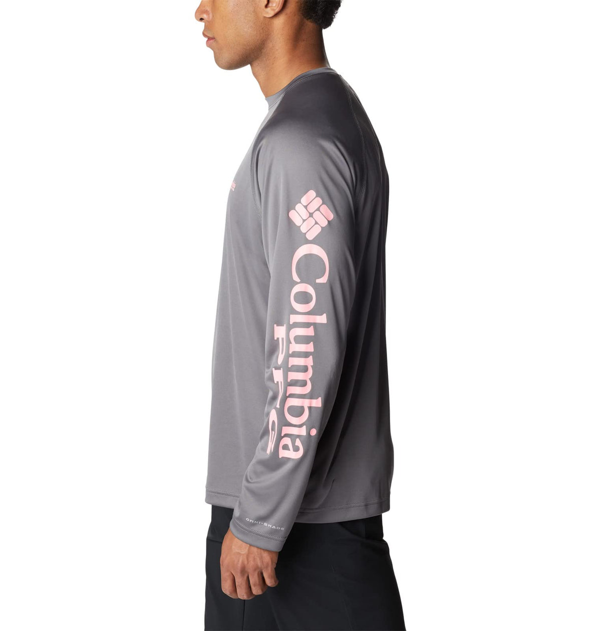 Columbia Men's Terminal Tackle Long Sleeve Shirt, City Grey/Pink Pop Logo, Large Tall
