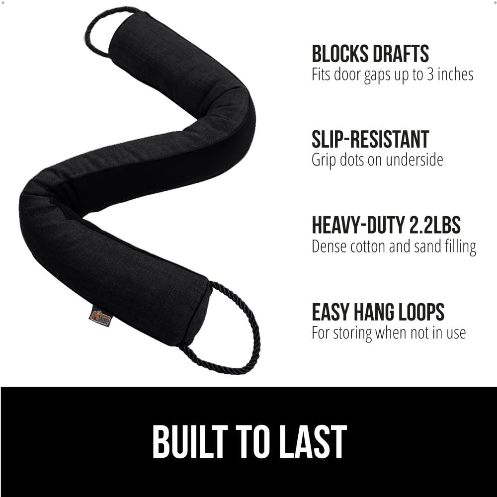 GORILLA GRIP Door Draft Stopper for Bottom of Doors, Weather Stripping Seal Blocks Hot Air, Noise, Bugs, Keeps Cold AC in, Sound Proofing Easy Install Gap Filler, Home Essentials, 34 Inch, Black