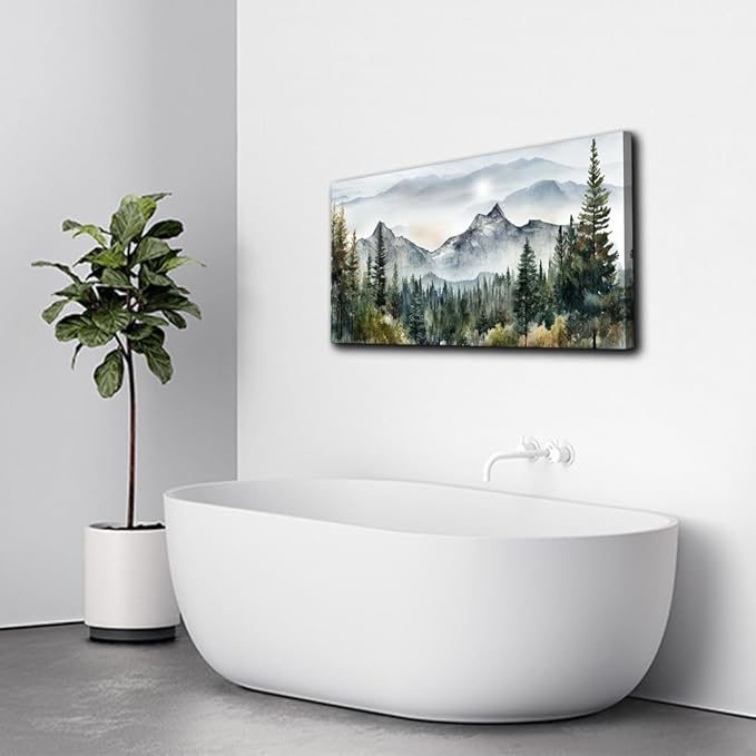 Lapremoly Canvas Wall Art for Living Room, Bedroom, Office - Modern Abstract Mountain Scenery Paintings, Misty Forest Landscape Pictures - Home Decorations Artwork