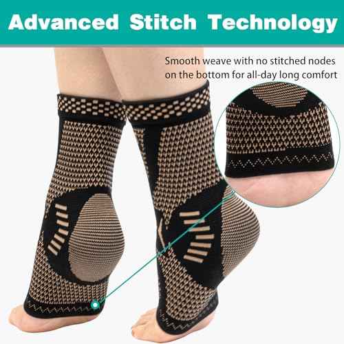 INDEEMAX Ankle Brace for Women & Men, Ankle Compression Sleeve Support Copper Infused Ankle Brace for Sprained Ankle, Plantar Fasciitis Sports, Achilles Tendonitis Pain Relief, Copper Black, M