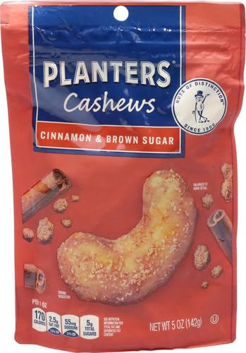 PLANTERS Cashews Cinnamon & Brown Sugar - Trail Mix Snack Pack - Snacks with Cinnamon & Brown Sugar, Snack Pack, Party Trail Mix, 5 Oz Bag