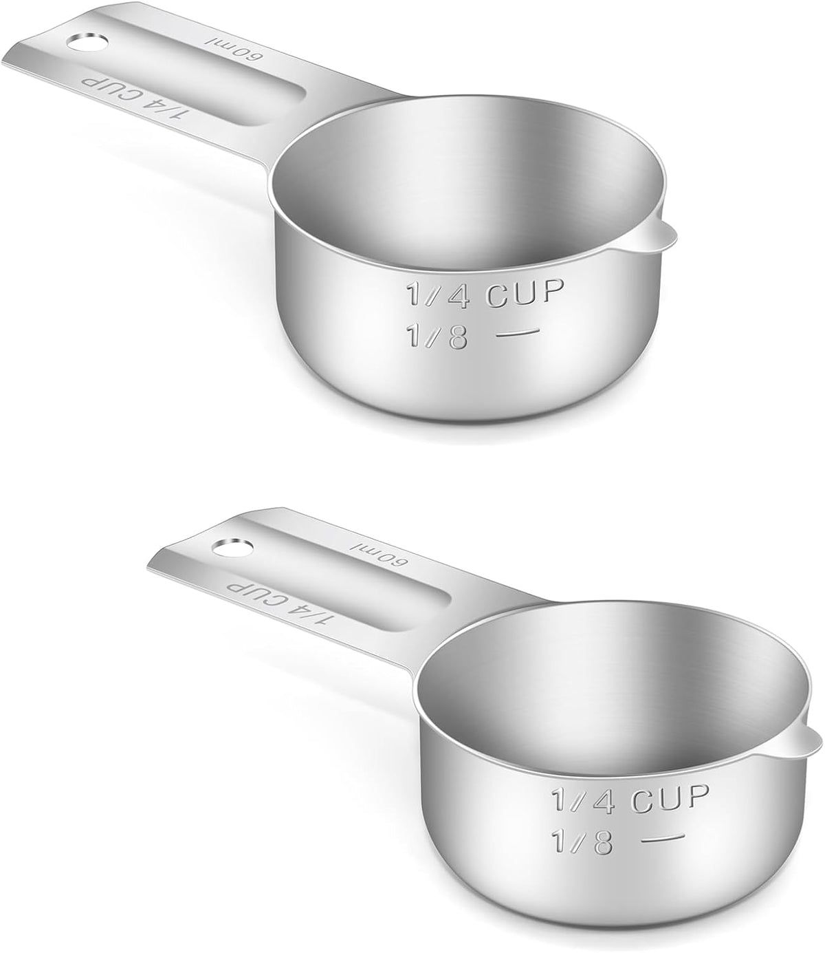 2PCS 1/4Cup (60ml, 2oz) Single Measuring Cup, Stainless Steel Measure Scoop, Metric and US Measurement, Dishwasher Safe
