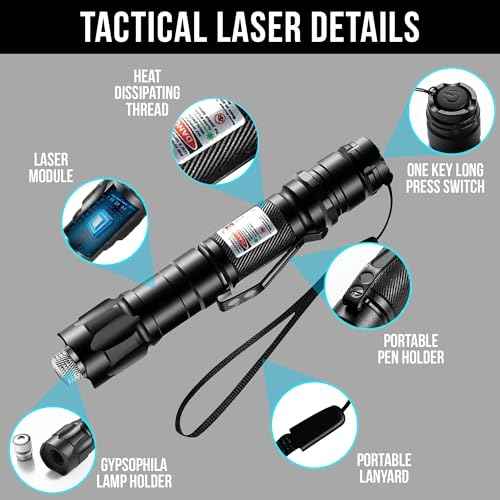 HITEKK High Power Green Laser Pointer | Tactical Green Laser Pointer | Single Press On/Off Tactical Lazer Pointer | Rechargeable Long Range Lazer Pointer and Carrying Case