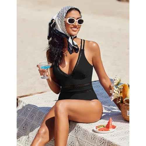 AI'MAGE Women One Piece Swimsuits Sexy Deep V Neck Bathing Suit Tummy Control Swimsuit Mesh Hollow Out Swimwear S-XXL